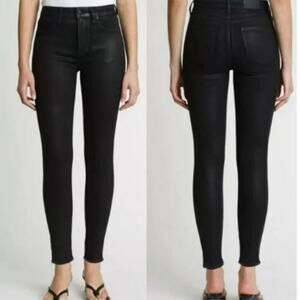 Pistola Aline Skinny Ankle Jeans Coated Black Raw Hem New Size 27